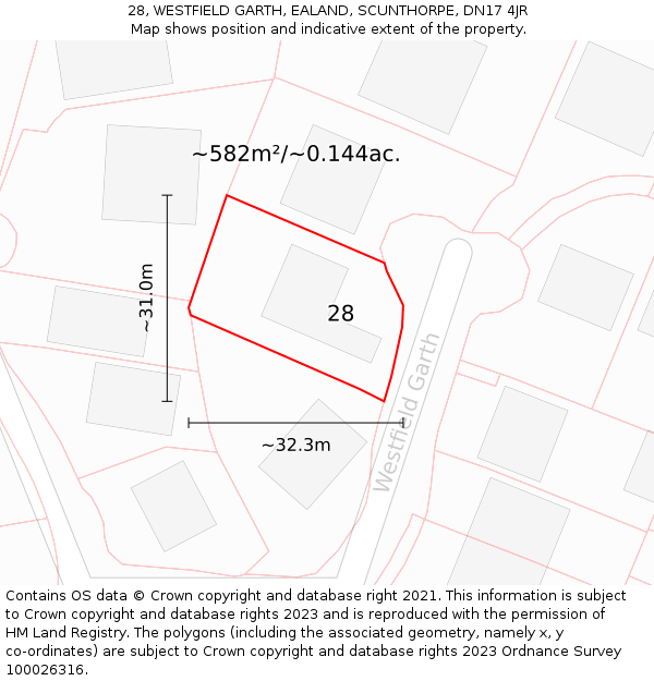 28, WESTFIELD GARTH, EALAND, SCUNTHORPE, DN17 4JR: Plot and title map