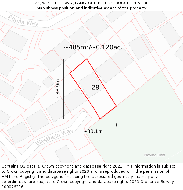 28, WESTFIELD WAY, LANGTOFT, PETERBOROUGH, PE6 9RH: Plot and title map