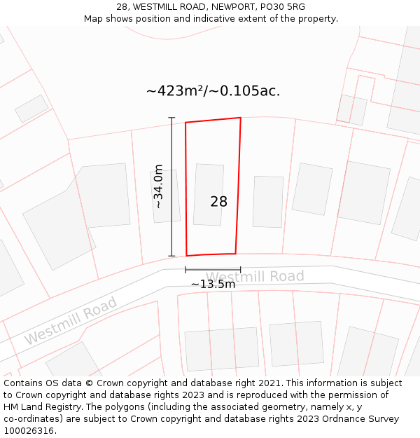 28, WESTMILL ROAD, NEWPORT, PO30 5RG: Plot and title map