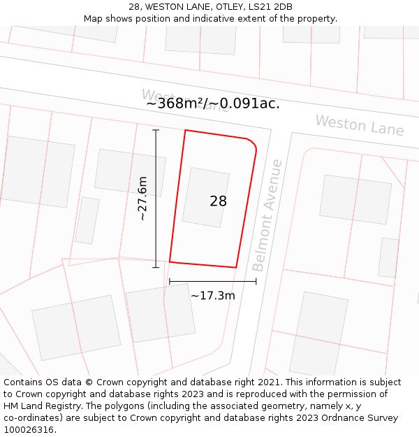 28, WESTON LANE, OTLEY, LS21 2DB: Plot and title map