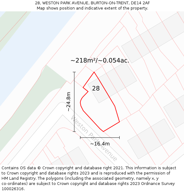28, WESTON PARK AVENUE, BURTON-ON-TRENT, DE14 2AF: Plot and title map