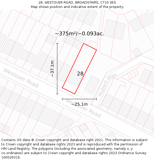 28, WESTOVER ROAD, BROADSTAIRS, CT10 3ES: Plot and title map