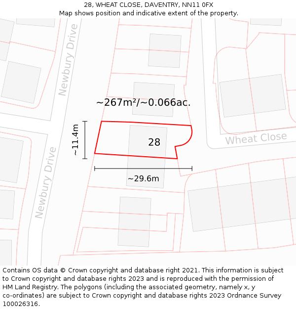 28, WHEAT CLOSE, DAVENTRY, NN11 0FX: Plot and title map