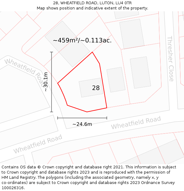 28, WHEATFIELD ROAD, LUTON, LU4 0TR: Plot and title map