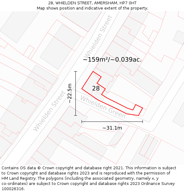 28, WHIELDEN STREET, AMERSHAM, HP7 0HT: Plot and title map