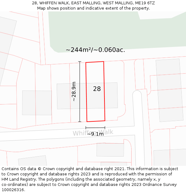 28, WHIFFEN WALK, EAST MALLING, WEST MALLING, ME19 6TZ: Plot and title map