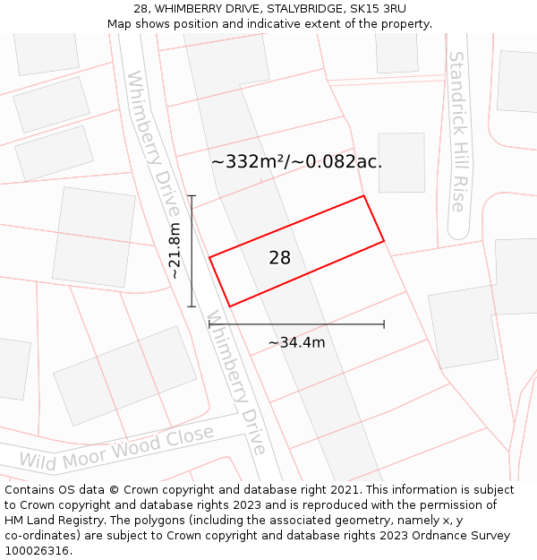 28, WHIMBERRY DRIVE, STALYBRIDGE, SK15 3RU: Plot and title map