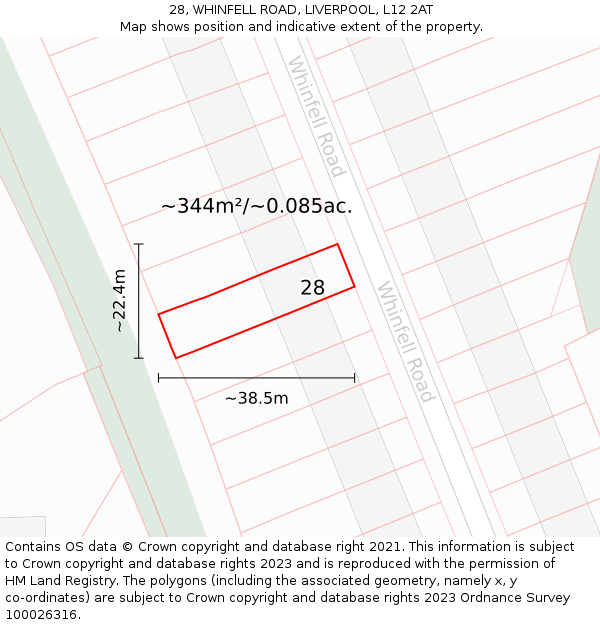 28, WHINFELL ROAD, LIVERPOOL, L12 2AT: Plot and title map