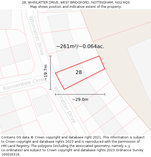 28, WHINLATTER DRIVE, WEST BRIDGFORD, NOTTINGHAM, NG2 6QS: Plot and title map