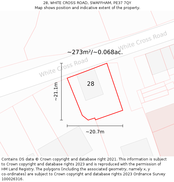 28, WHITE CROSS ROAD, SWAFFHAM, PE37 7QY: Plot and title map