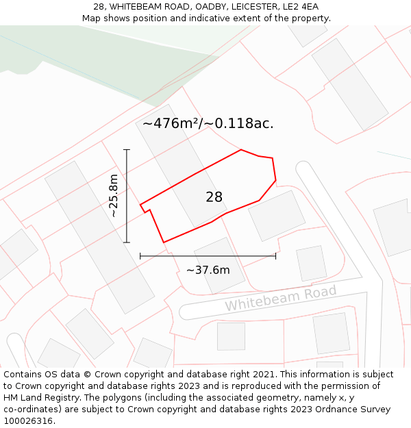 28, WHITEBEAM ROAD, OADBY, LEICESTER, LE2 4EA: Plot and title map