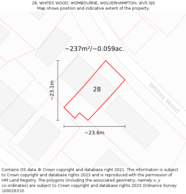 28, WHITES WOOD, WOMBOURNE, WOLVERHAMPTON, WV5 0JS: Plot and title map