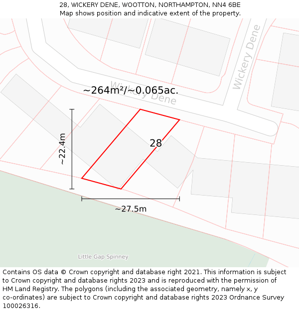 28, WICKERY DENE, WOOTTON, NORTHAMPTON, NN4 6BE: Plot and title map