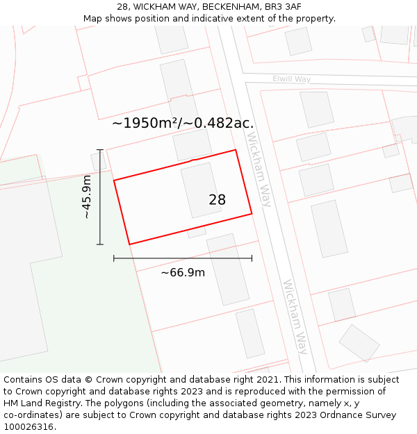 28, WICKHAM WAY, BECKENHAM, BR3 3AF: Plot and title map