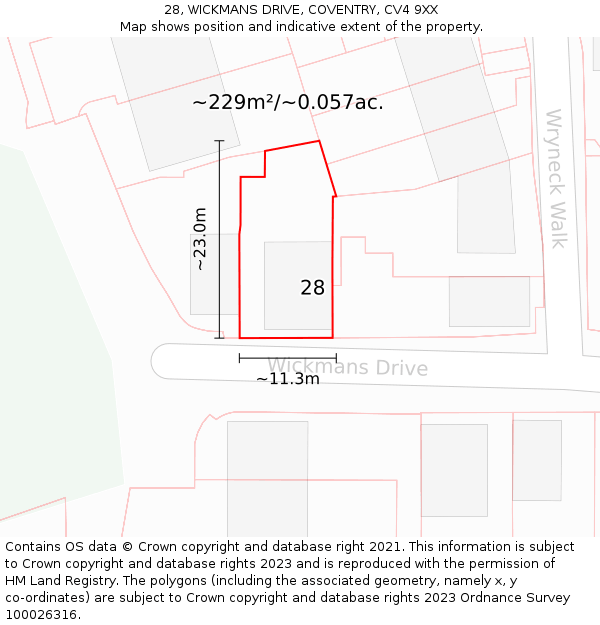 28, WICKMANS DRIVE, COVENTRY, CV4 9XX: Plot and title map