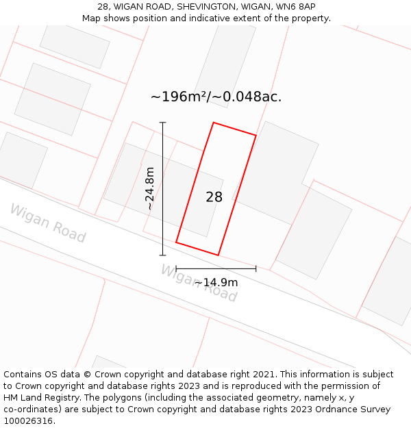 28, WIGAN ROAD, SHEVINGTON, WIGAN, WN6 8AP: Plot and title map