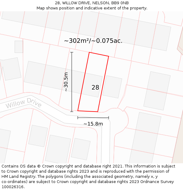 28, WILLOW DRIVE, NELSON, BB9 0NB: Plot and title map