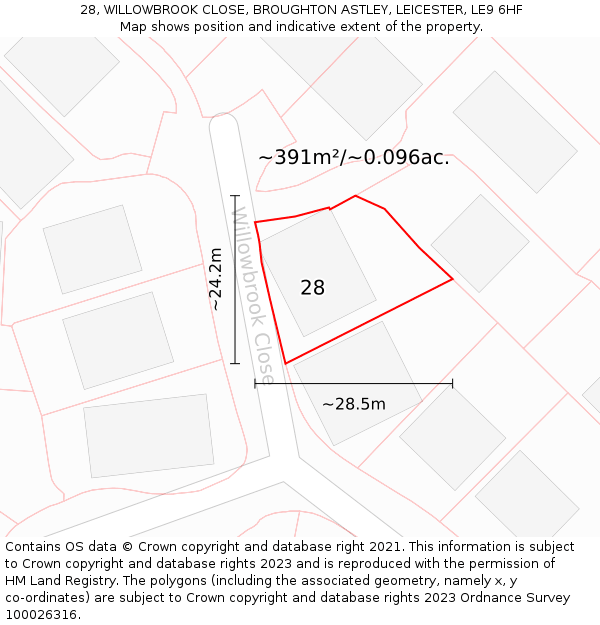 28, WILLOWBROOK CLOSE, BROUGHTON ASTLEY, LEICESTER, LE9 6HF: Plot and title map