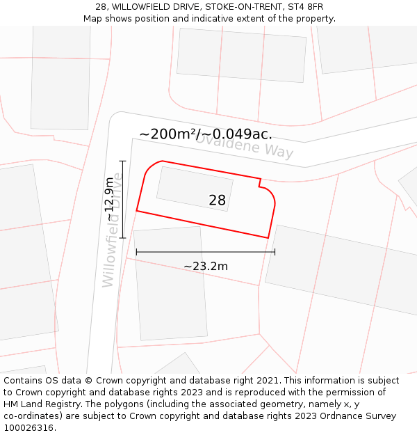 28, WILLOWFIELD DRIVE, STOKE-ON-TRENT, ST4 8FR: Plot and title map