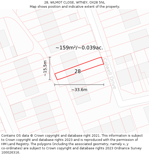 28, WILMOT CLOSE, WITNEY, OX28 5NL: Plot and title map