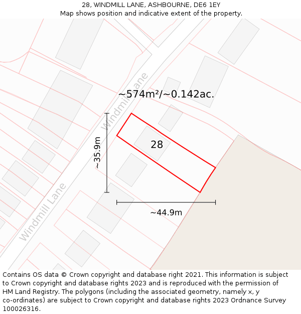 28, WINDMILL LANE, ASHBOURNE, DE6 1EY: Plot and title map