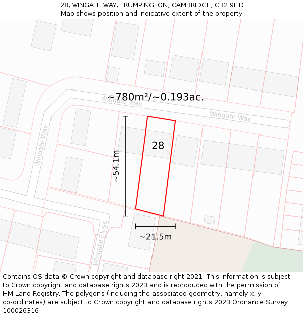 28, WINGATE WAY, TRUMPINGTON, CAMBRIDGE, CB2 9HD: Plot and title map