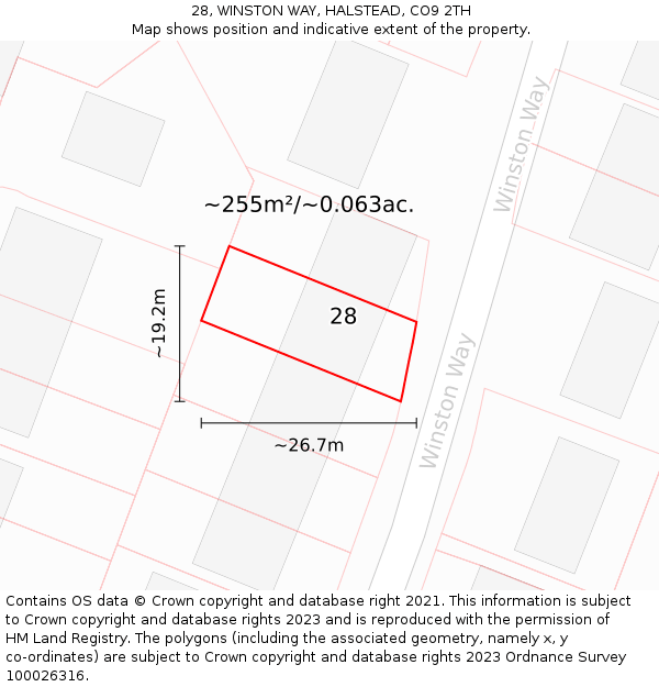 28, WINSTON WAY, HALSTEAD, CO9 2TH: Plot and title map