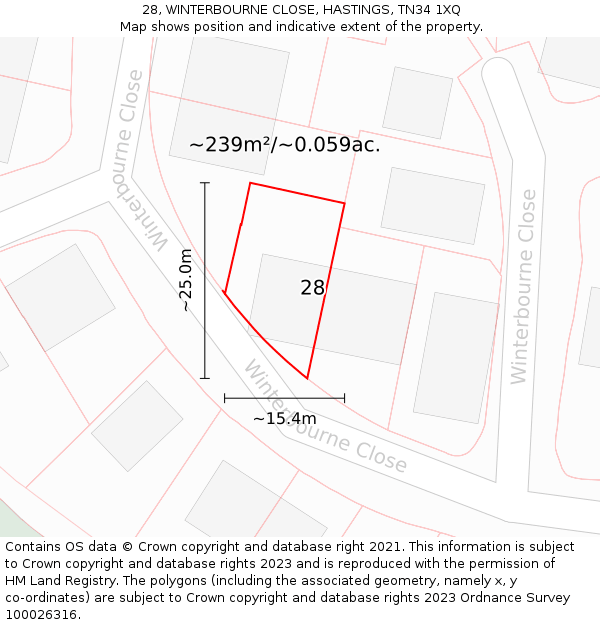 28, WINTERBOURNE CLOSE, HASTINGS, TN34 1XQ: Plot and title map