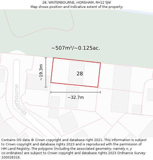 28, WINTERBOURNE, HORSHAM, RH12 5JW: Plot and title map