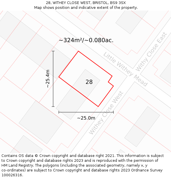 28, WITHEY CLOSE WEST, BRISTOL, BS9 3SX: Plot and title map