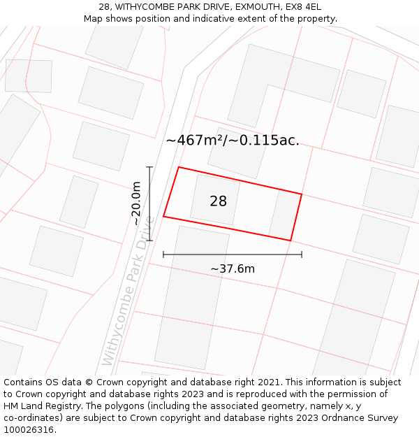 28, WITHYCOMBE PARK DRIVE, EXMOUTH, EX8 4EL: Plot and title map