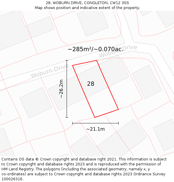 28, WOBURN DRIVE, CONGLETON, CW12 3SS: Plot and title map