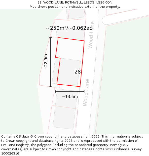 28, WOOD LANE, ROTHWELL, LEEDS, LS26 0QN: Plot and title map