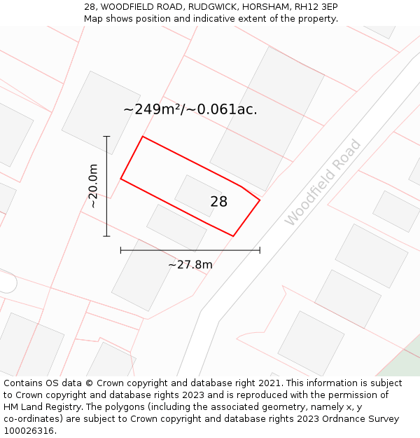 28, WOODFIELD ROAD, RUDGWICK, HORSHAM, RH12 3EP: Plot and title map