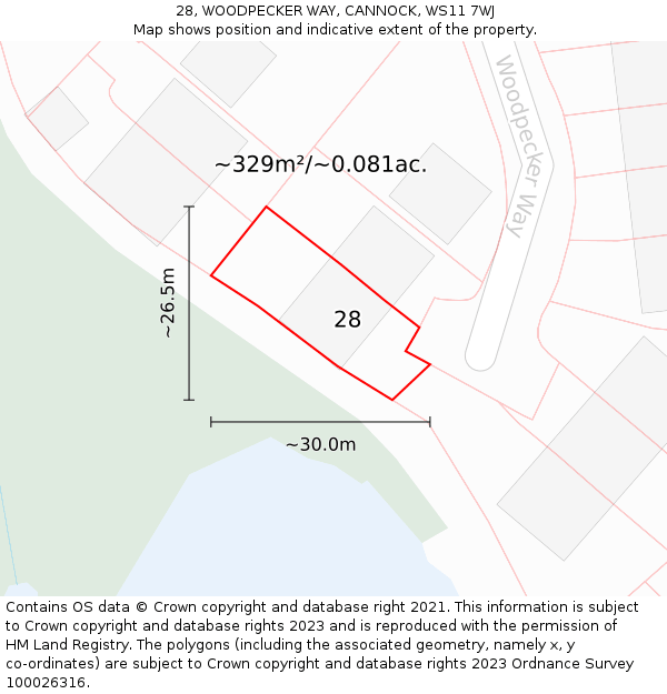 28, WOODPECKER WAY, CANNOCK, WS11 7WJ: Plot and title map