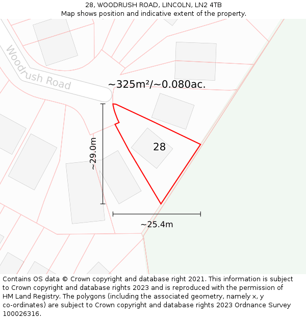 28, WOODRUSH ROAD, LINCOLN, LN2 4TB: Plot and title map