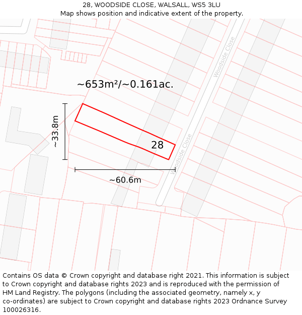 28, WOODSIDE CLOSE, WALSALL, WS5 3LU: Plot and title map