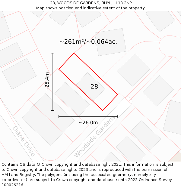28, WOODSIDE GARDENS, RHYL, LL18 2NP: Plot and title map
