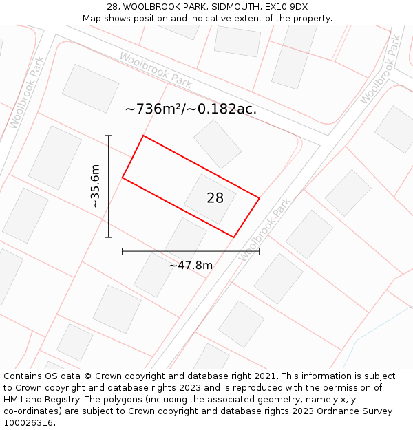 28, WOOLBROOK PARK, SIDMOUTH, EX10 9DX: Plot and title map