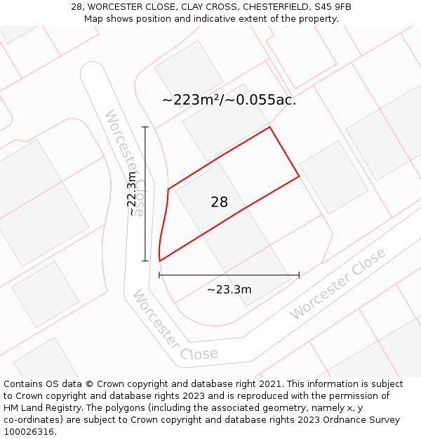 28, WORCESTER CLOSE, CLAY CROSS, CHESTERFIELD, S45 9FB: Plot and title map