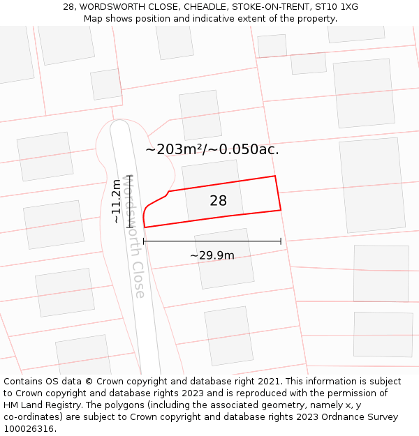 28, WORDSWORTH CLOSE, CHEADLE, STOKE-ON-TRENT, ST10 1XG: Plot and title map