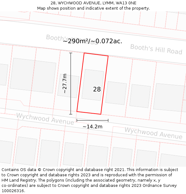 28, WYCHWOOD AVENUE, LYMM, WA13 0NE: Plot and title map