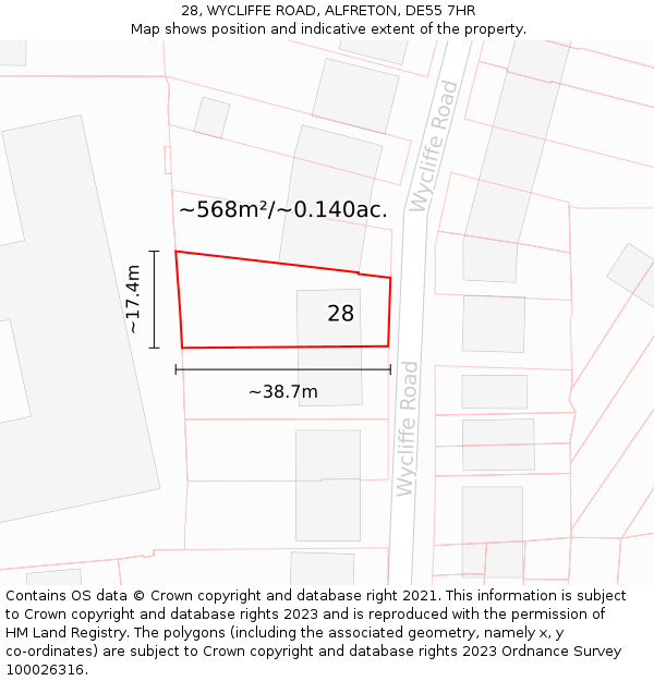 28, WYCLIFFE ROAD, ALFRETON, DE55 7HR: Plot and title map