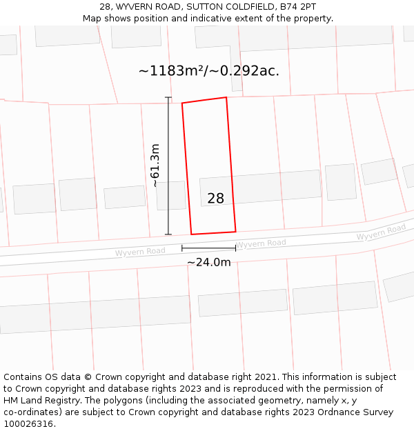 28, WYVERN ROAD, SUTTON COLDFIELD, B74 2PT: Plot and title map