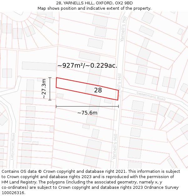 28, YARNELLS HILL, OXFORD, OX2 9BD: Plot and title map