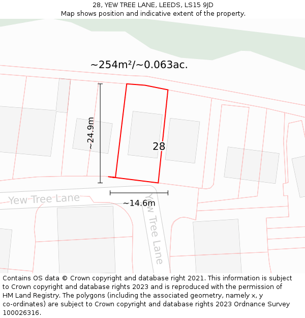 28, YEW TREE LANE, LEEDS, LS15 9JD: Plot and title map