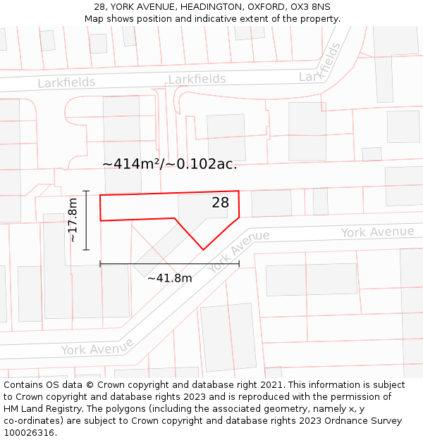 28, YORK AVENUE, HEADINGTON, OXFORD, OX3 8NS: Plot and title map