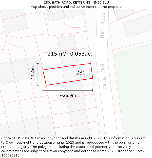 280, BATH ROAD, KETTERING, NN16 9LU: Plot and title map