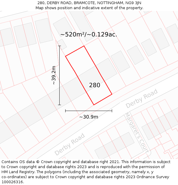 280, DERBY ROAD, BRAMCOTE, NOTTINGHAM, NG9 3JN: Plot and title map