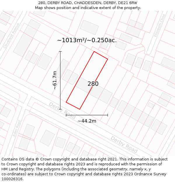 280, DERBY ROAD, CHADDESDEN, DERBY, DE21 6RW: Plot and title map